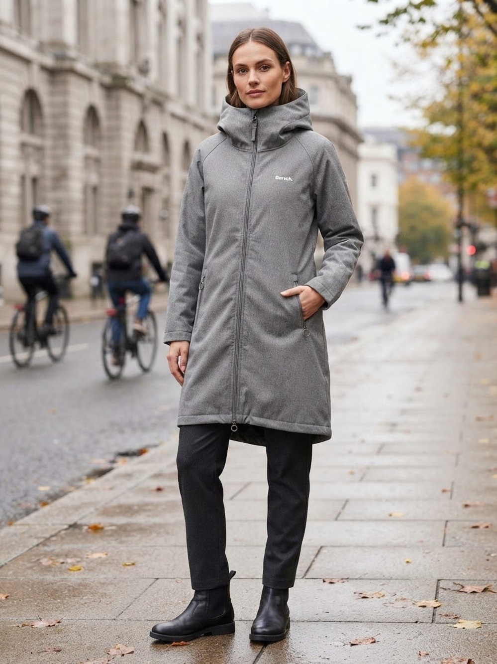 Bench Hooded Long Soft Shell Fall Trench Coat in Heather Grey Size XXL